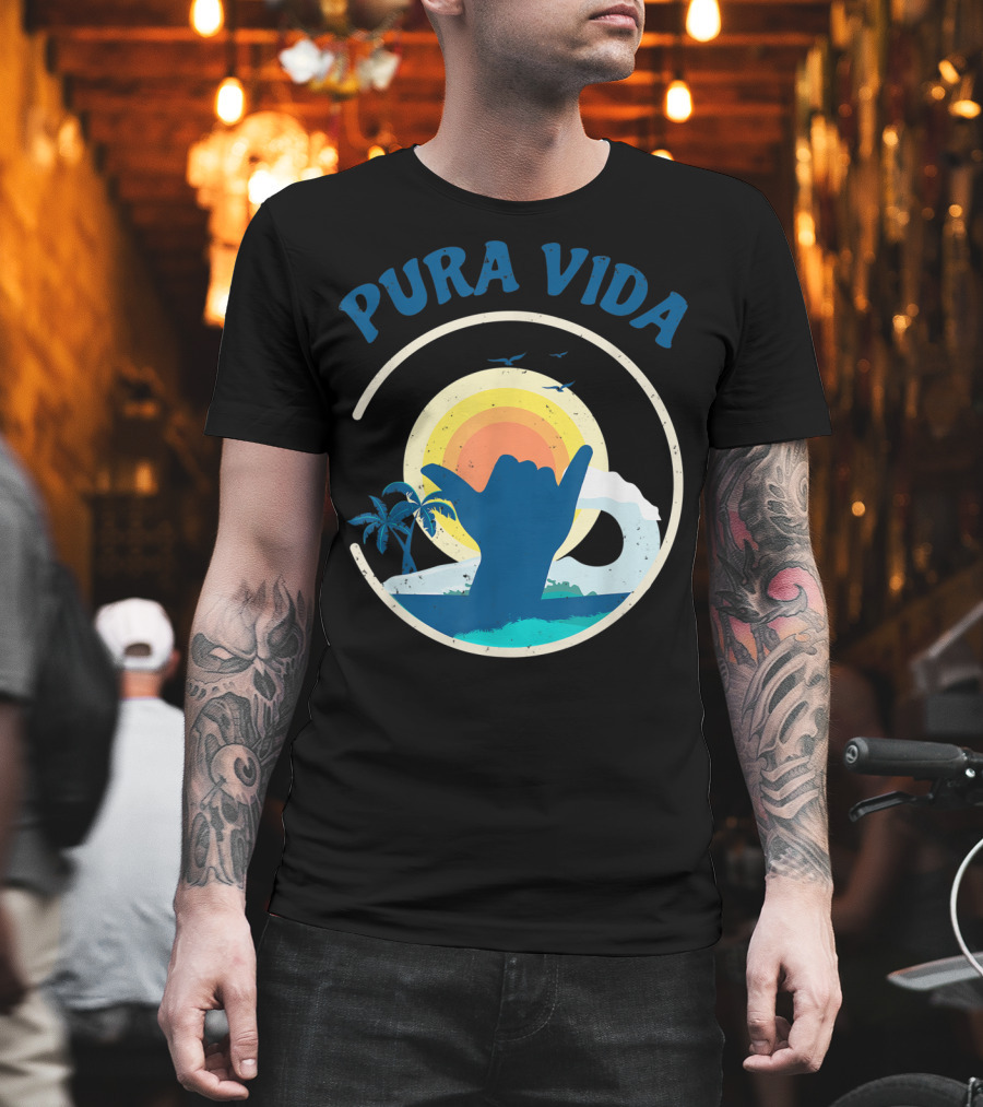 Pura Vida Costa Rica Surfing Vacation Sunset Beach Scene T-Shirt