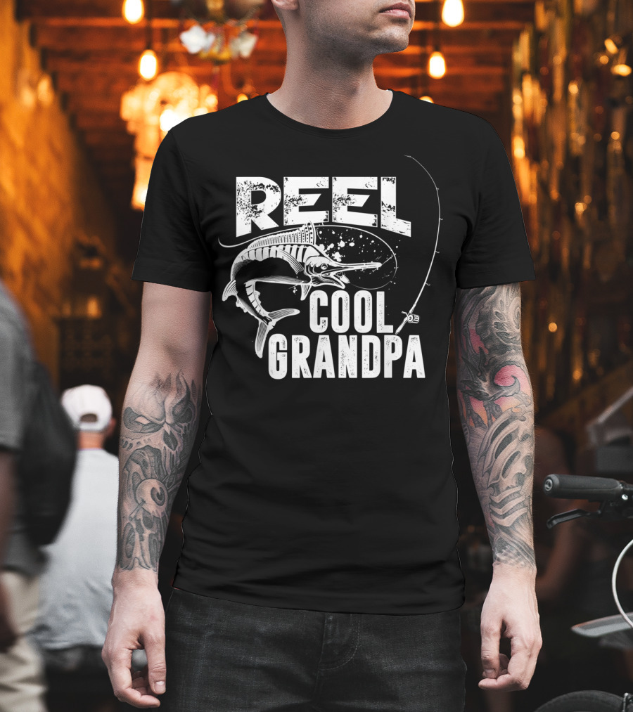 Reel Cool Grandpa Fishing Grandpa Love Marlin Pole T-Shirt