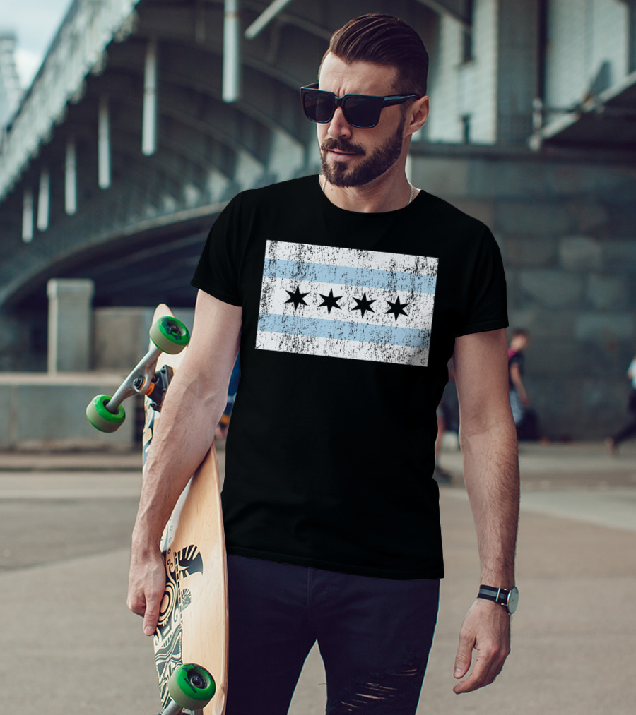 Distressed Vintage Chicago Flag With Grunge Texture T-Shirt