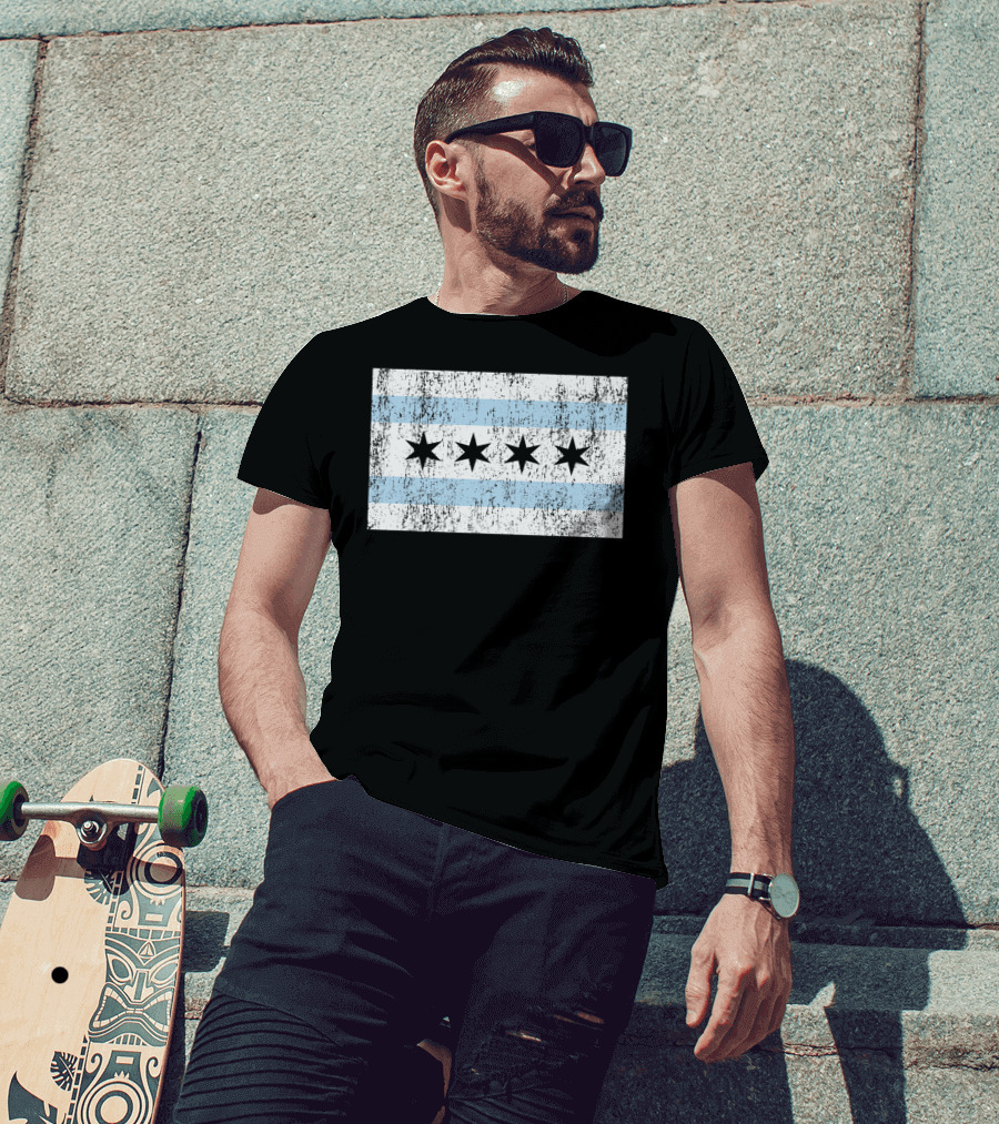 Distressed Vintage Chicago Flag With Grunge Texture T-Shirt