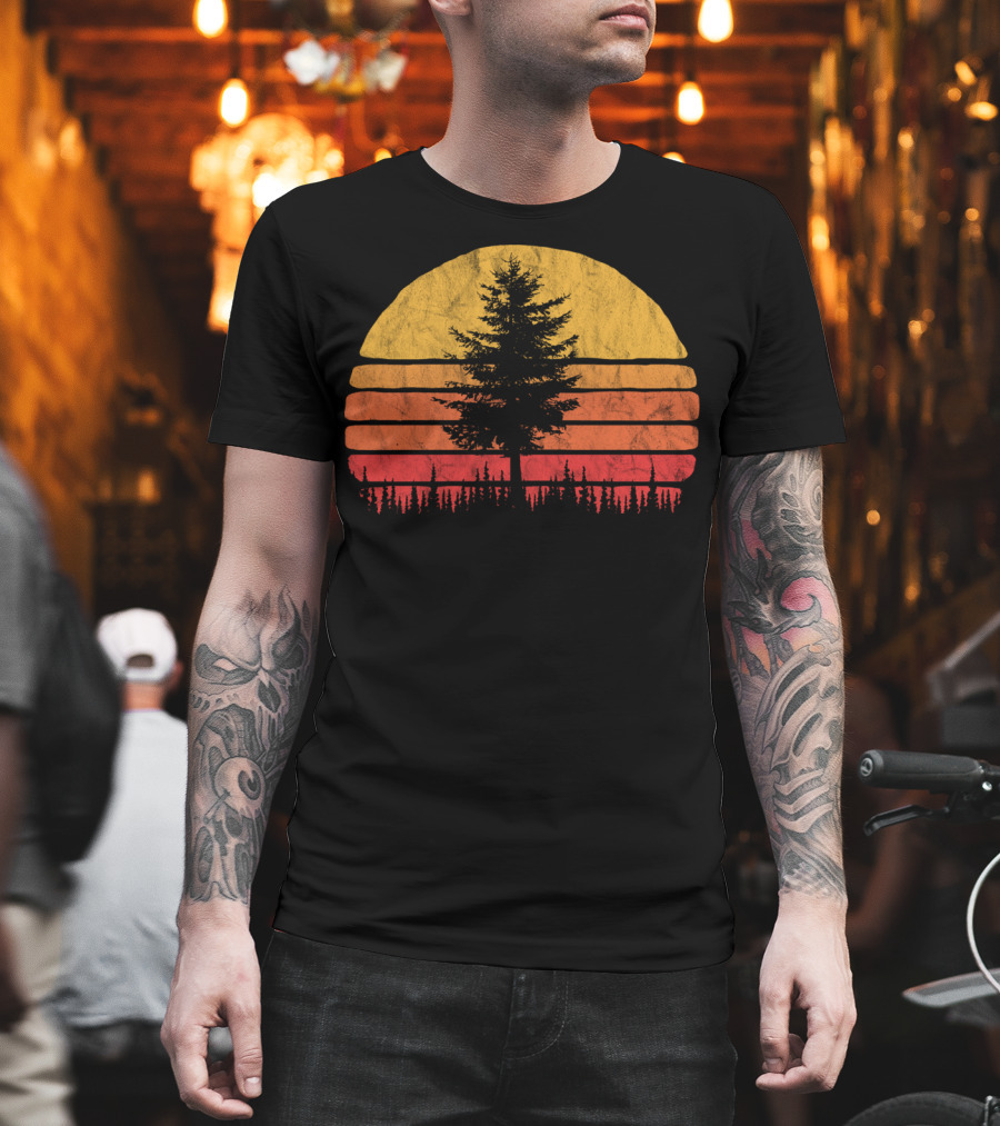 Retro Sun Minimalist Pine Tree Scenic T-Shirt