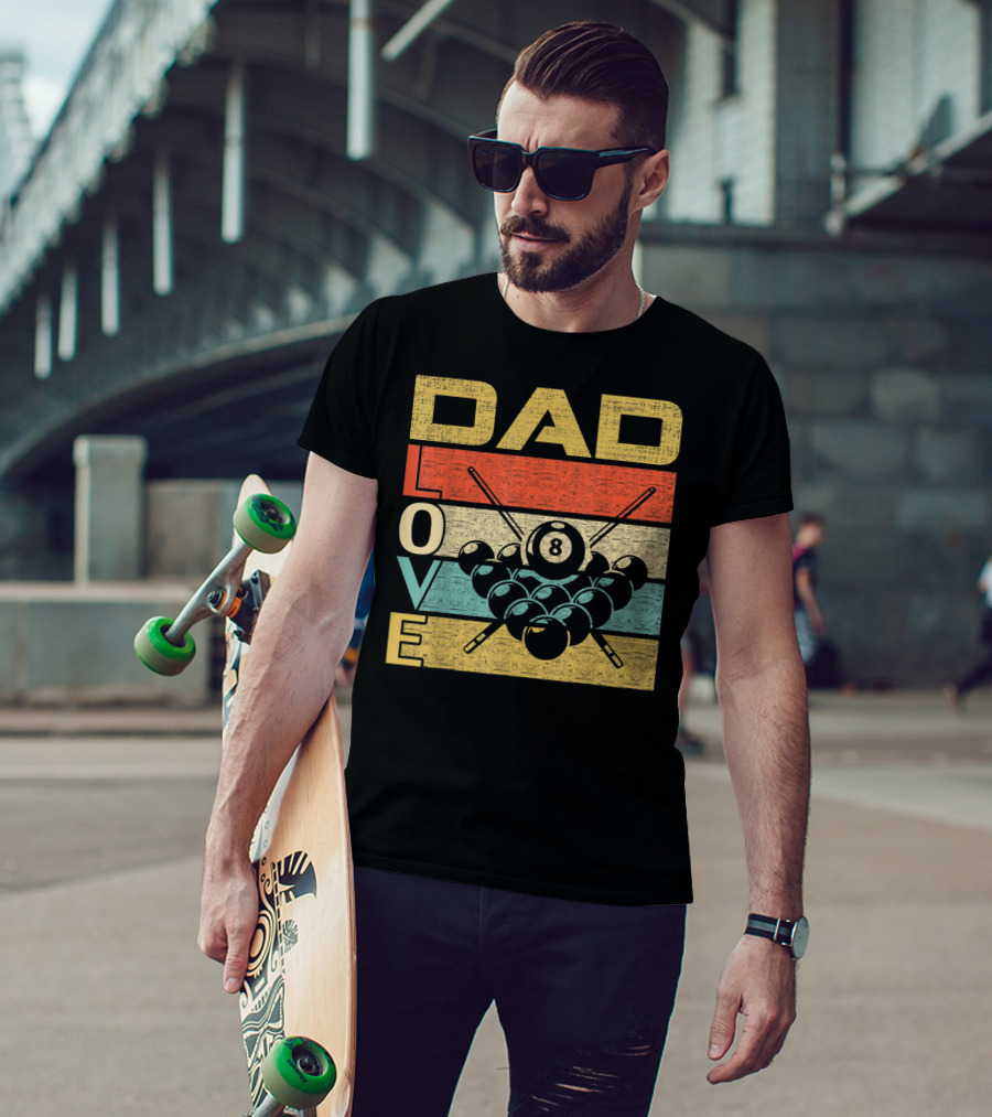 Dad Love Billiards 8 Ball Retro Vintage Father's T-Shirt