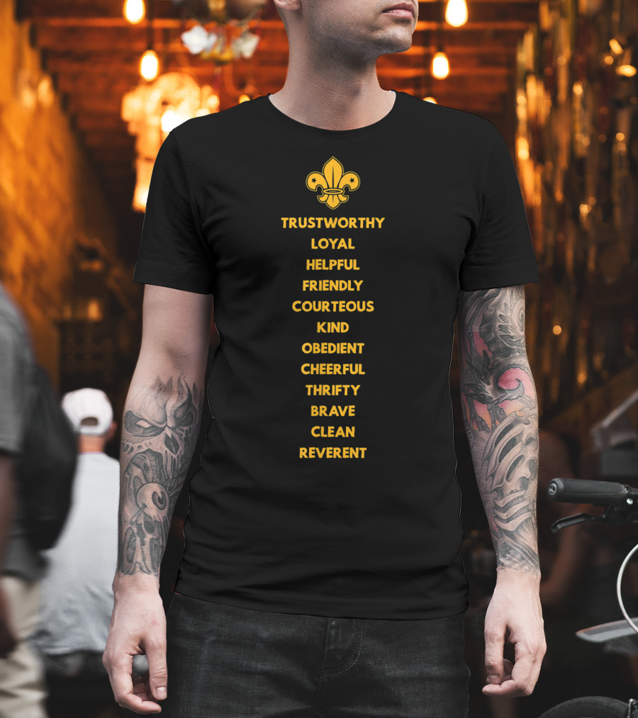 Scout Law Trustworthy Loyal Helpful Friendly Courteous Obedient Cheerful Thrifty Brave Clean Reverent T-Shirt