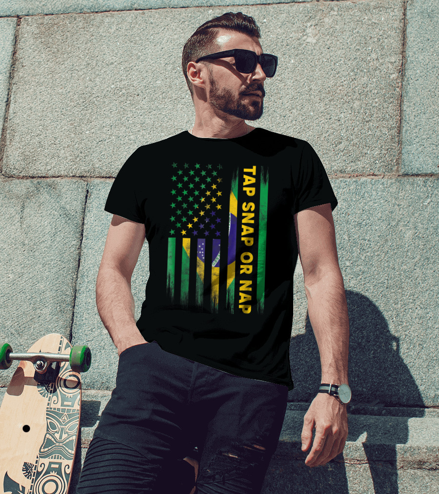 Tap Snap Or Nap Jiu Jitsu BJJ Brazil US Flag T-Shirt