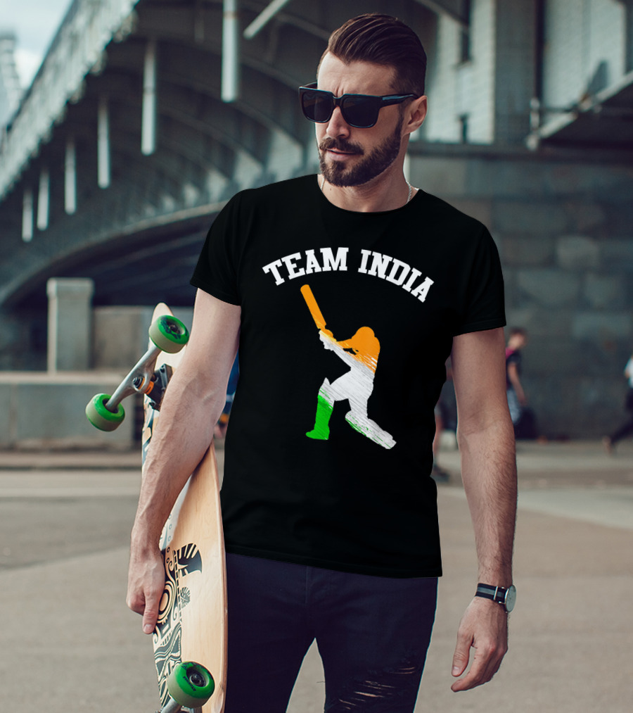 Team India Cricket Batting Silhouette Tricolor Fan Jersey T-Shirt