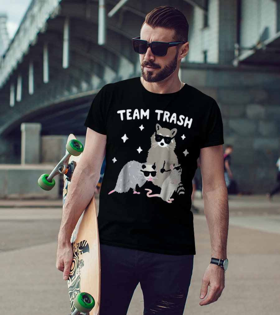 Team Trash Opossum Raccoon Rat With Sunglasses And Stars T-Shirt