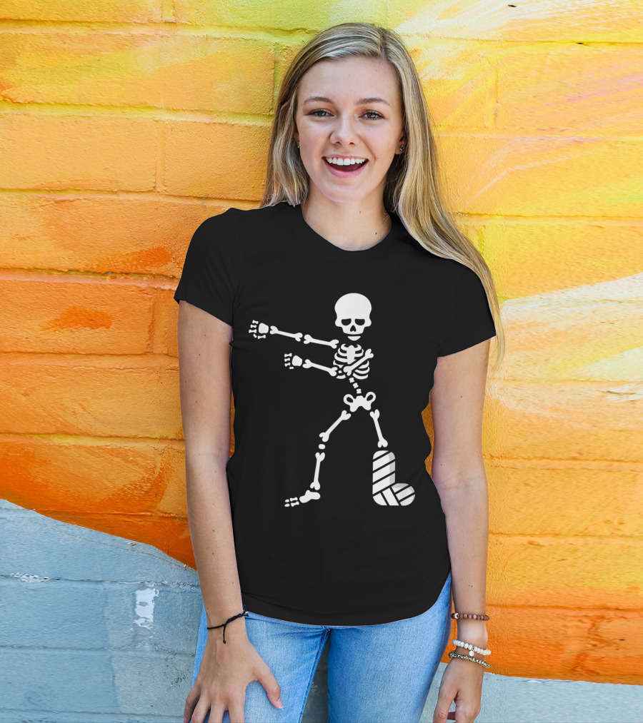 The Floss Dance Skeleton With Broken Leg Plaster Cast T-Shirt