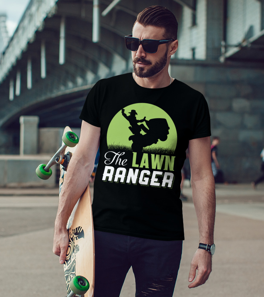 The Lawn Ranger Funny Mowing Cowboy On Ride-On Lawnmower T-Shirt