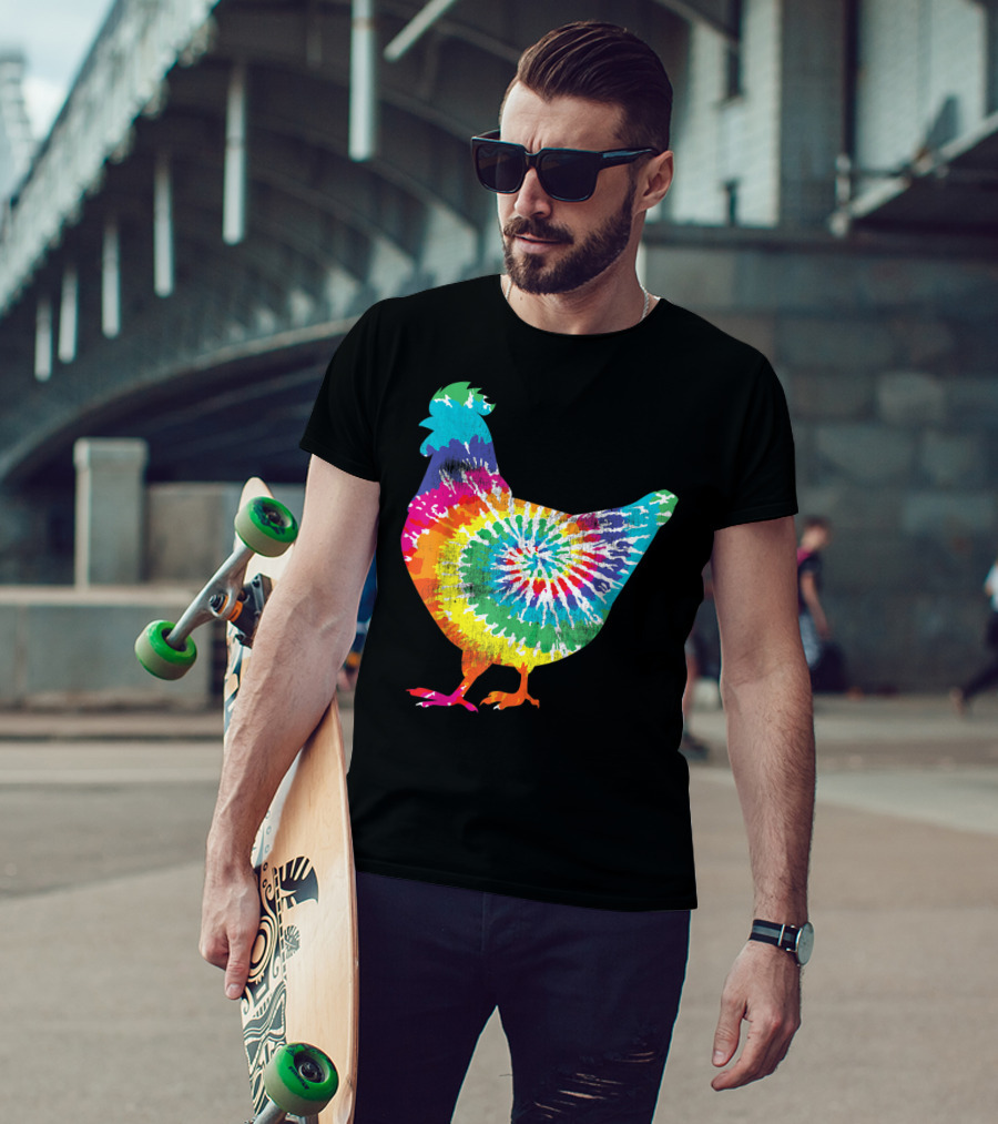 Tie Dye Chicken Hippy Farmer Hobby Farm Rainbow Burst T-Shirt
