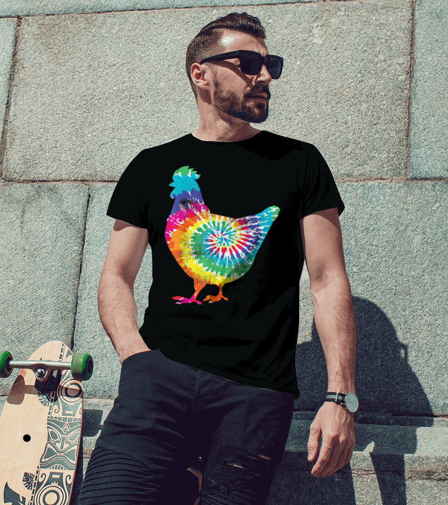 Tie Dye Chicken Hippy Farmer Hobby Farm Rainbow Burst T-Shirt