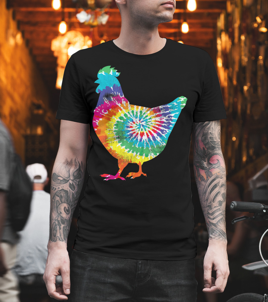 Tie Dye Chicken Hippy Farmer Hobby Farm Rainbow Burst T-Shirt