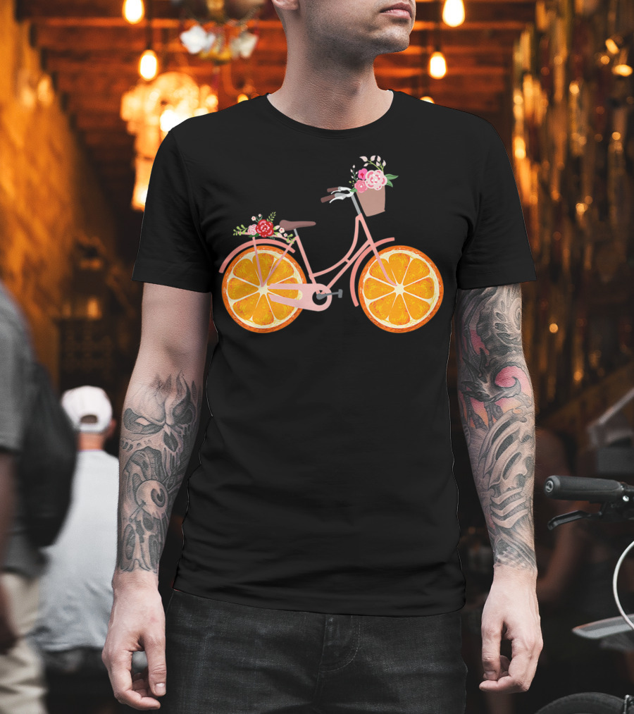 Vintage Bike Bicycle With Flower Basket And Orange Fruit Wheels T-Shirt