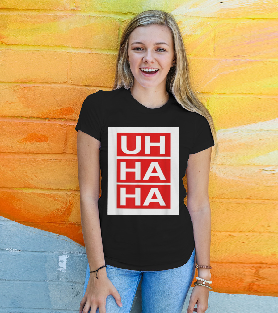 UH HA HA Graphic On Red Blocks T-Shirt