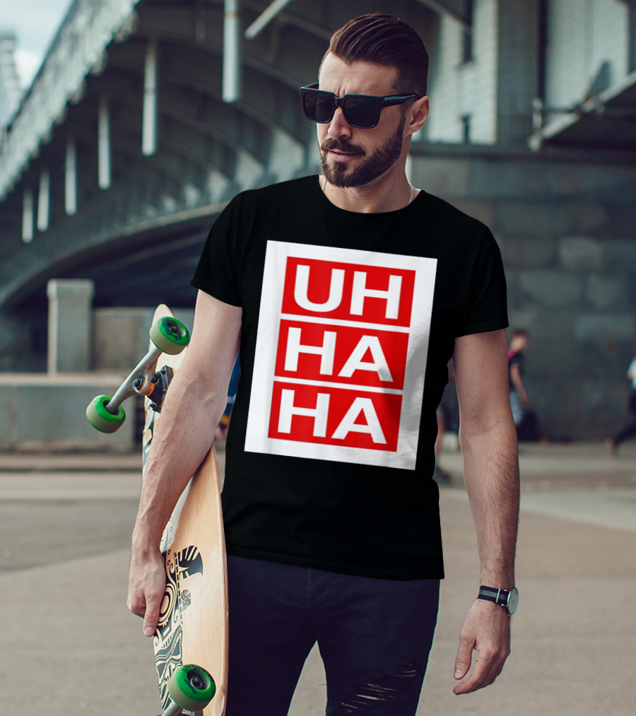 UH HA HA Graphic On Red Blocks T-Shirt