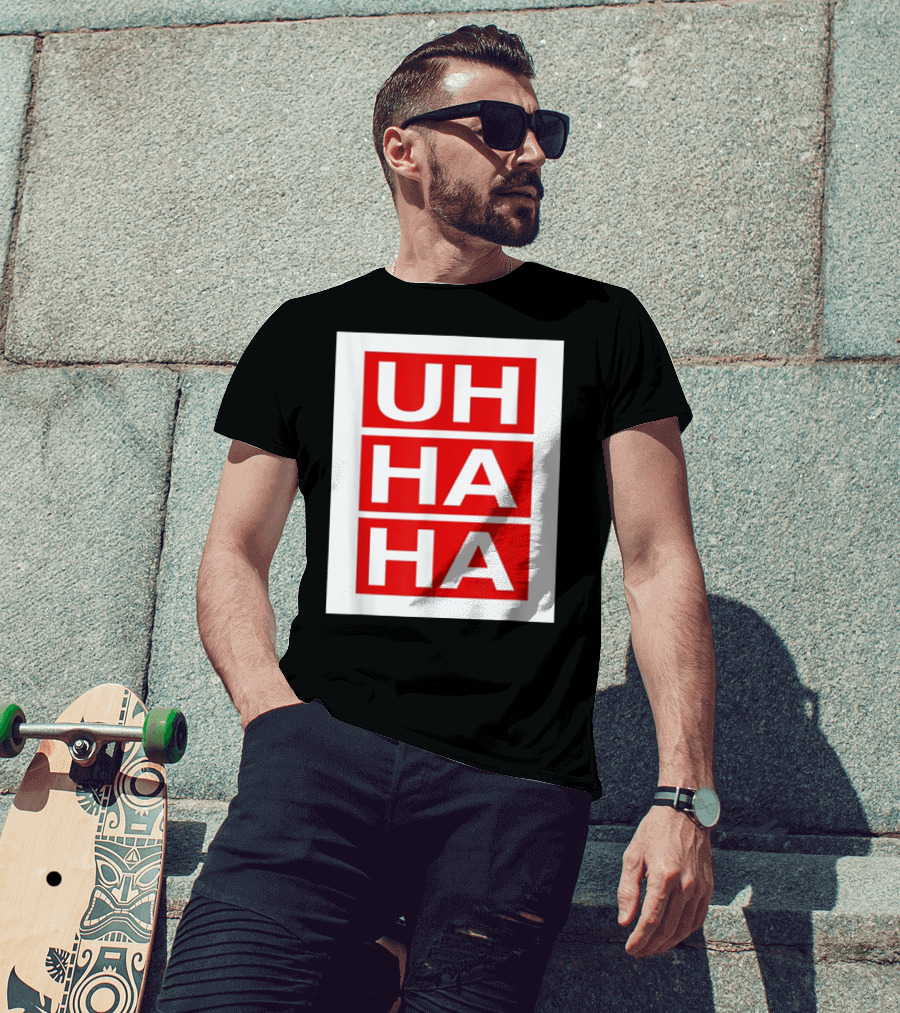 UH HA HA Graphic On Red Blocks T-Shirt
