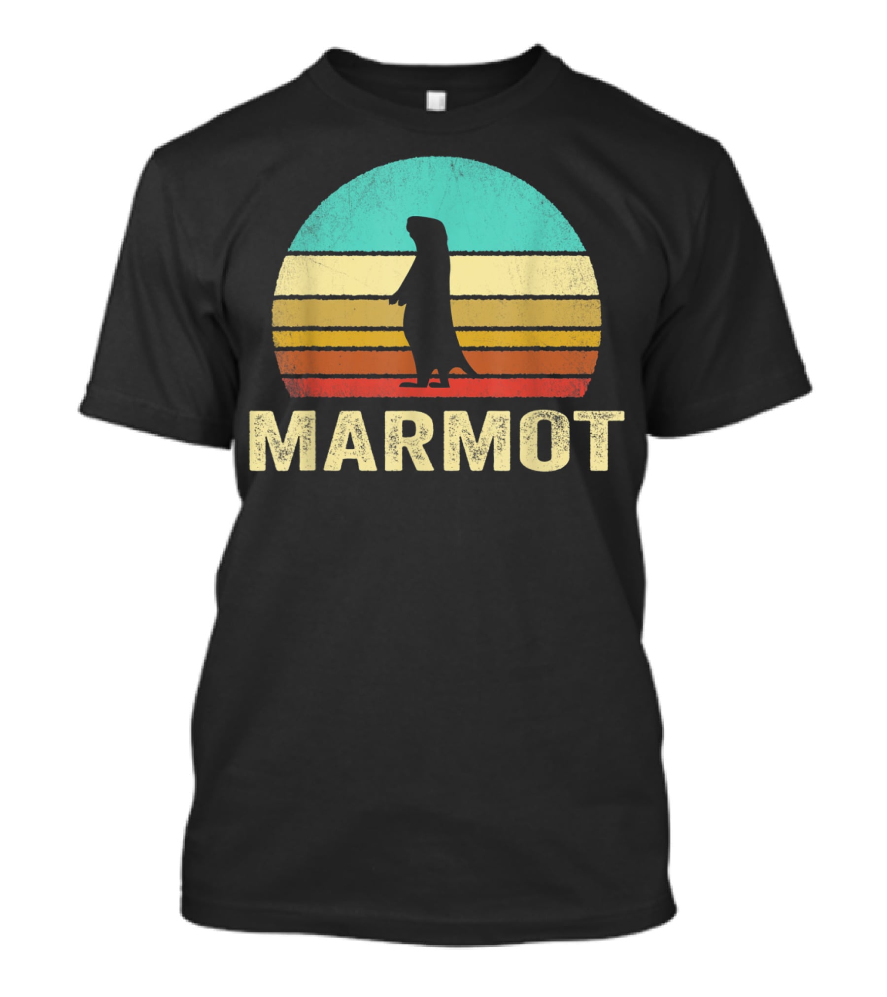 Retro Marmot Silhouette Sunset Stripes T-Shirt