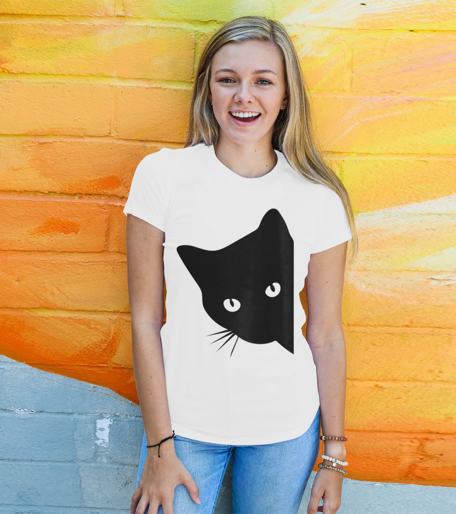 Cat Lover Ladies Spy Cat Hidden Peeking Cat T-Shirt