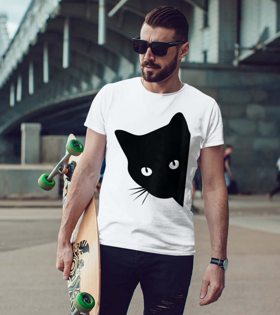 Cat Lover Ladies Spy Cat Hidden Peeking Cat T-Shirt