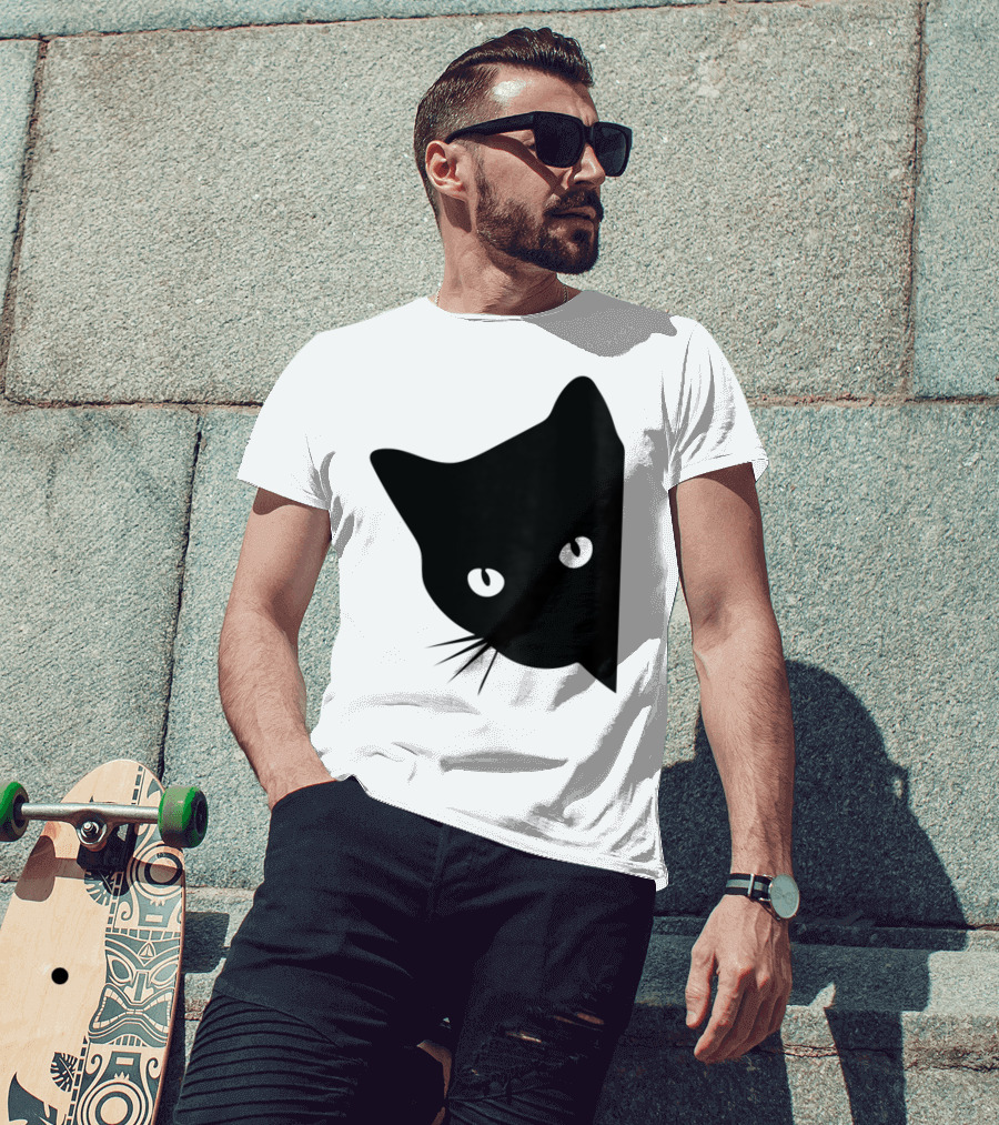Cat Lover Ladies Spy Cat Hidden Peeking Cat T-Shirt