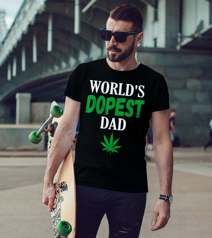 World's Dopest Dad Weed Marijuana Cannabis Leaf T-Shirt