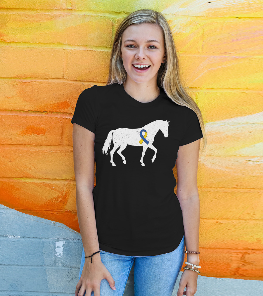 Horse Down Syndrome Awareness Blue Yellow T-Shirt