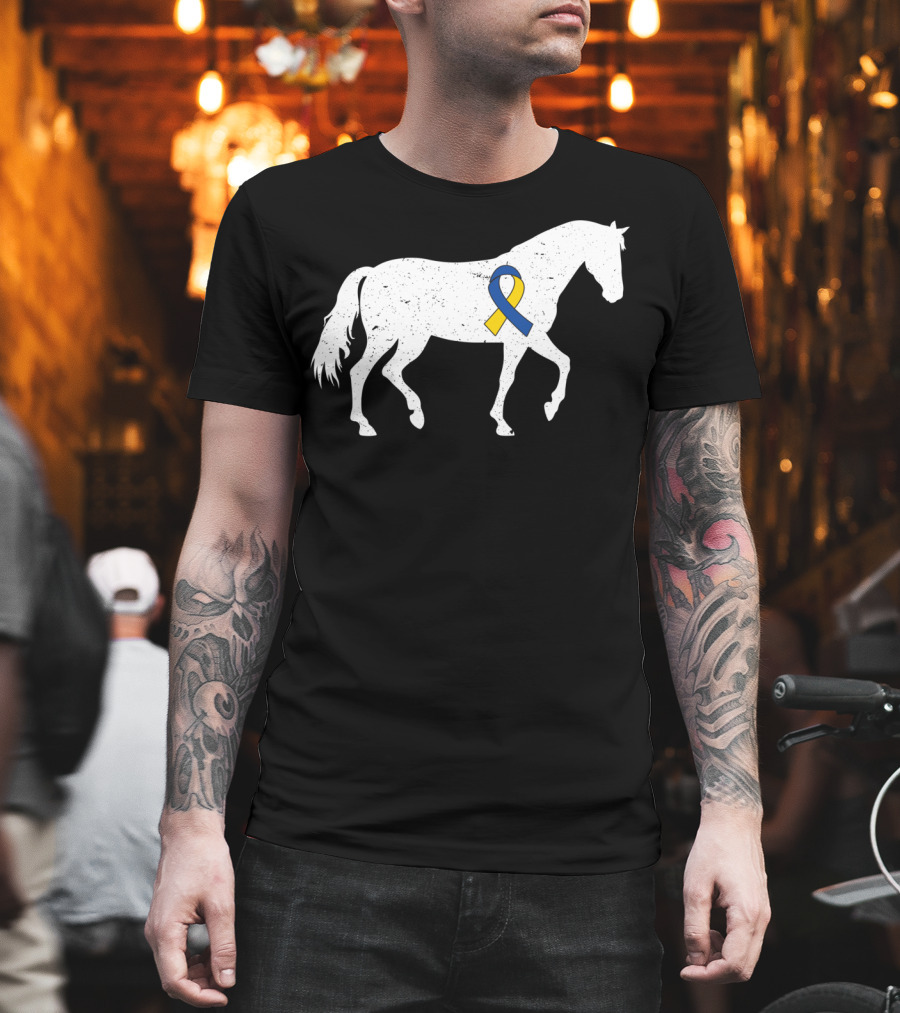 Horse Down Syndrome Awareness Blue Yellow T-Shirt