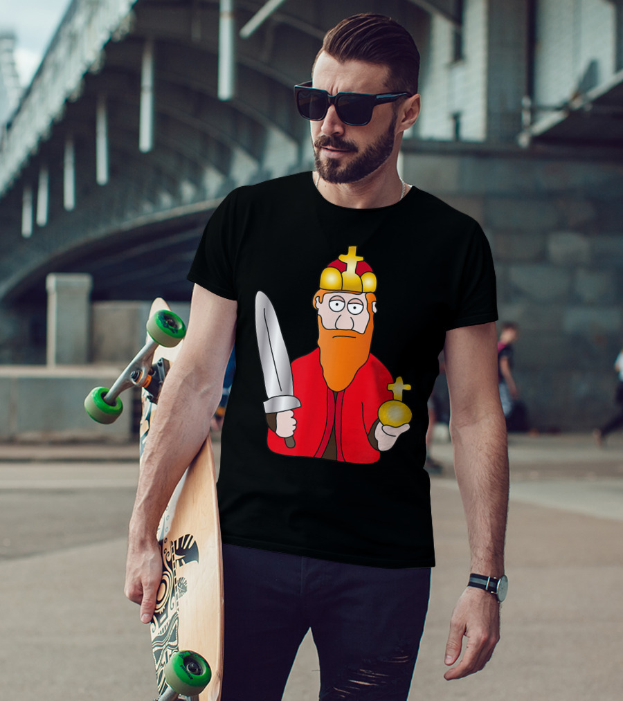 Funny King Barbarossa Cartoon Holding Sword And Orb Knights T-Shirt