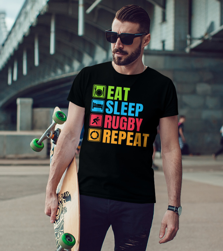 Eat Sleep Rugby Repeat Funny Rugby T-Shirt