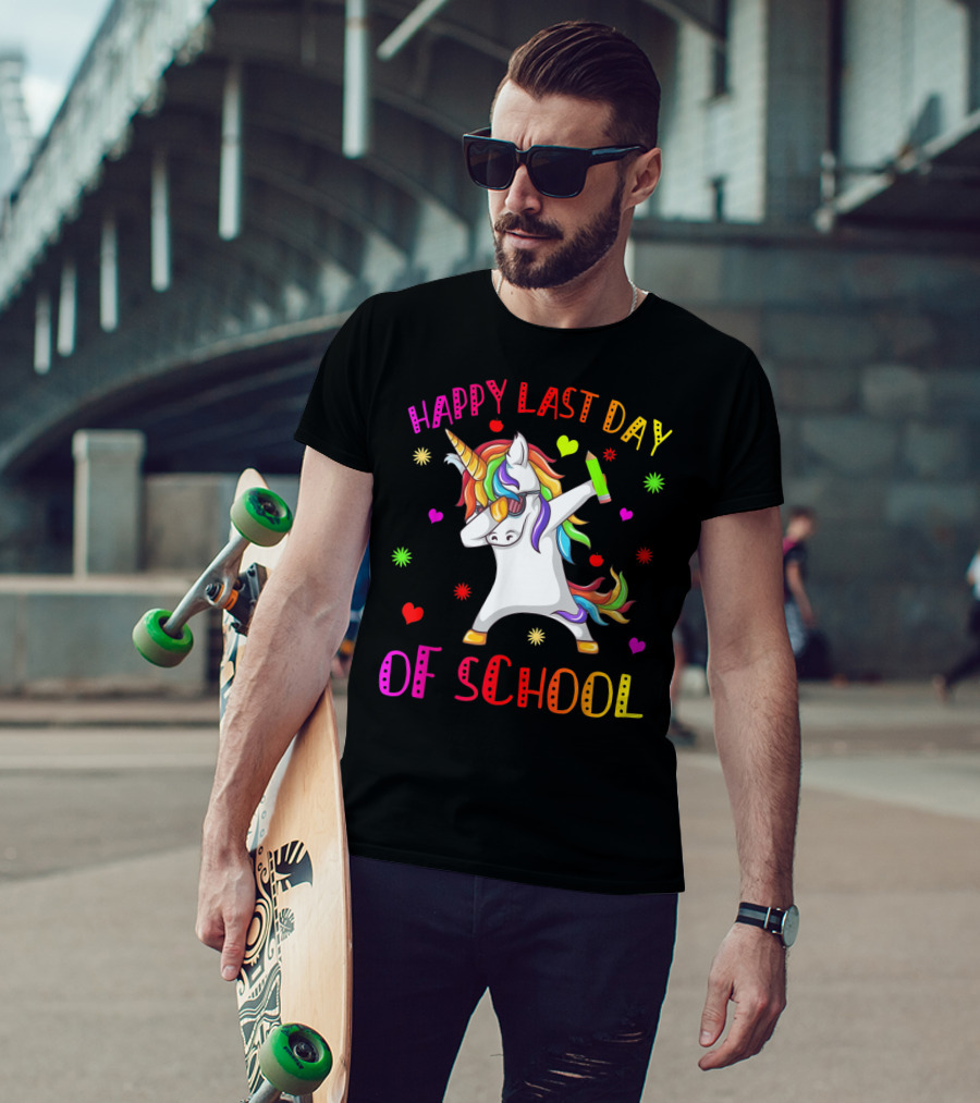 Happy Last Day Of School Unicorn Dabbing Teacher Stu T-Shirt