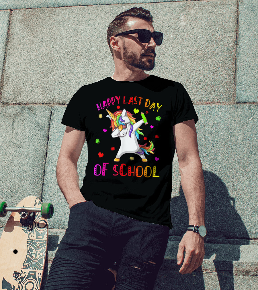 Happy Last Day Of School Unicorn Dabbing Teacher Stu T-Shirt
