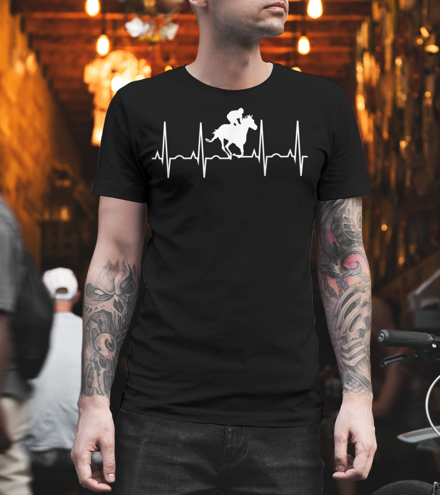 Horse Racing Jockey Heartbeat EKG T-Shirt