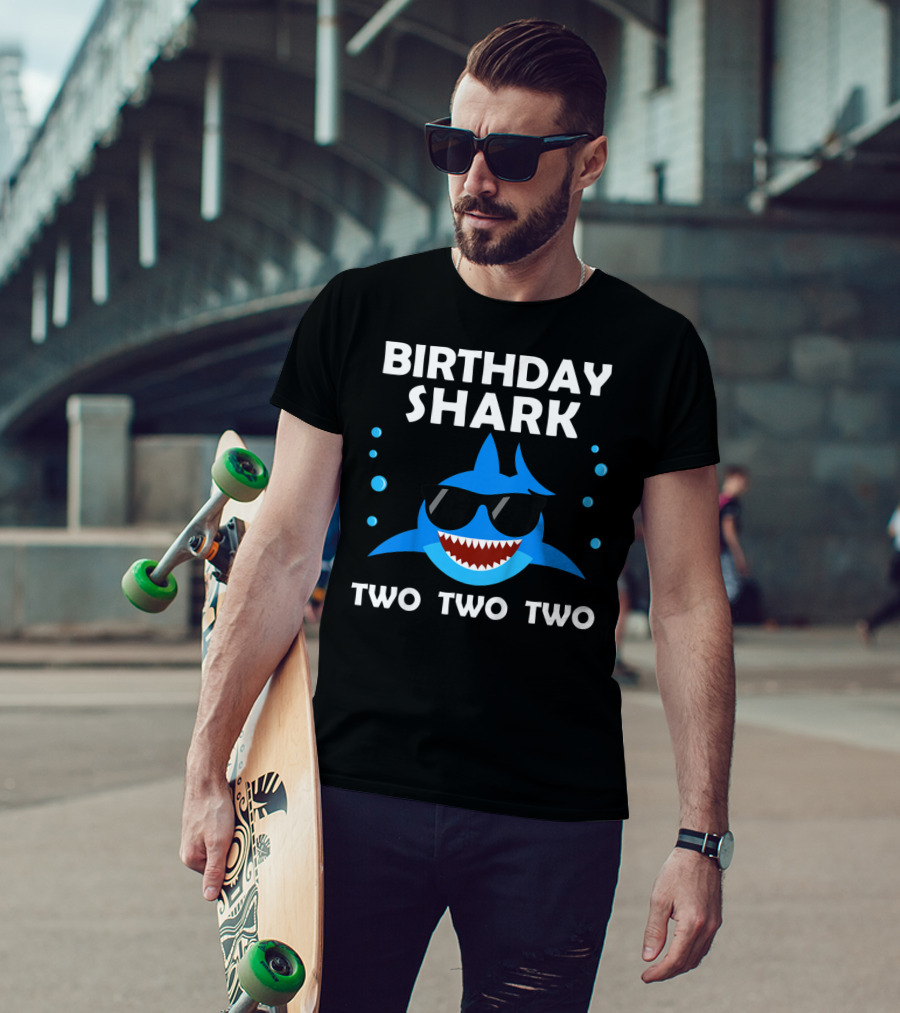 Birthday Shark Two Two Two Kids 2nd Birthday Boy Party T-Shirt