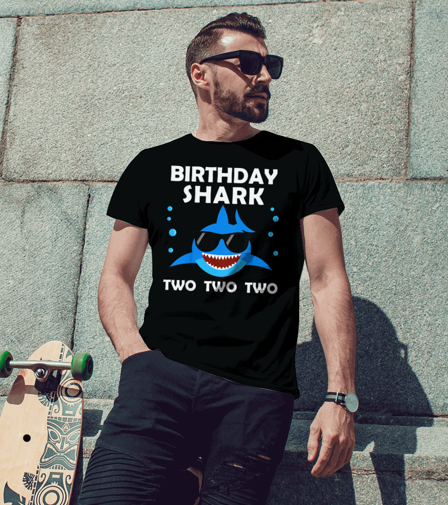 Birthday Shark Two Two Two Kids 2nd Birthday Boy Party T-Shirt
