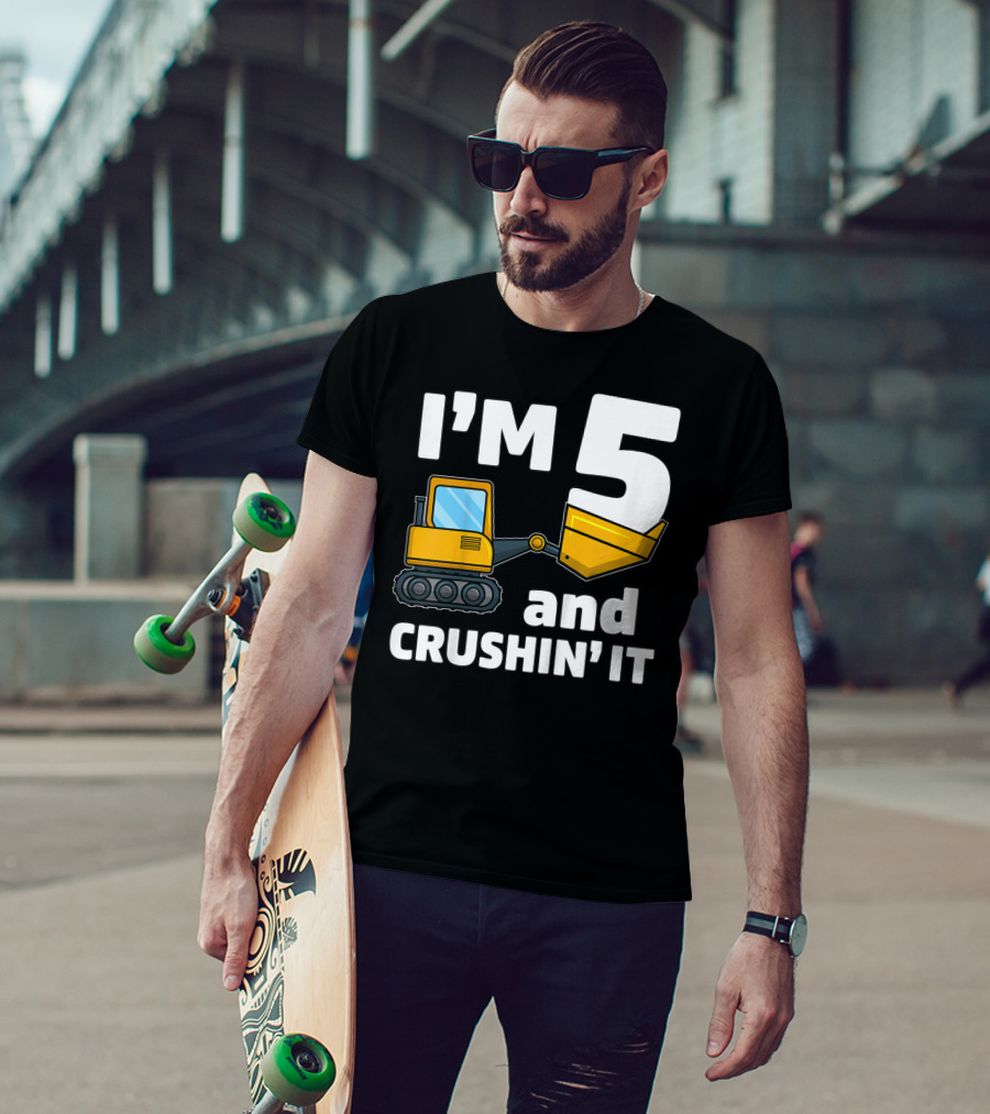 I'm 5 And Crushin' It Kids Construction Truck Birthday Boy T-Shirt