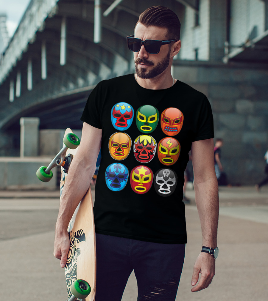 Lucha Libre Wrestler Masks Colorful Collection Cute Free Fighting T-Shirt