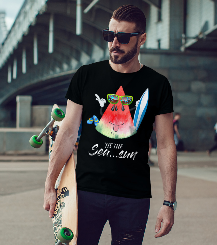 Tis The Sea Sun Melon Christmas Tree Summer Fun T-Shirt