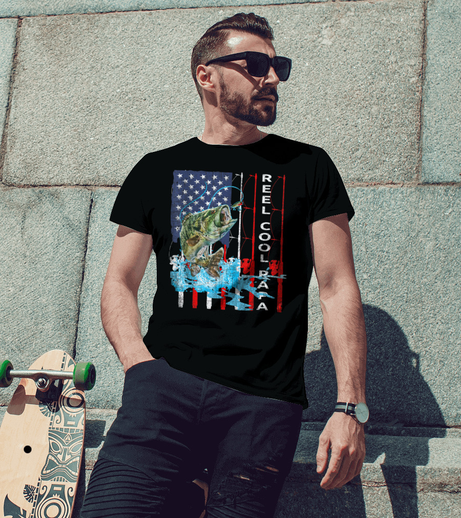 Reel Cool Papa American Flag Fish T-Shirt