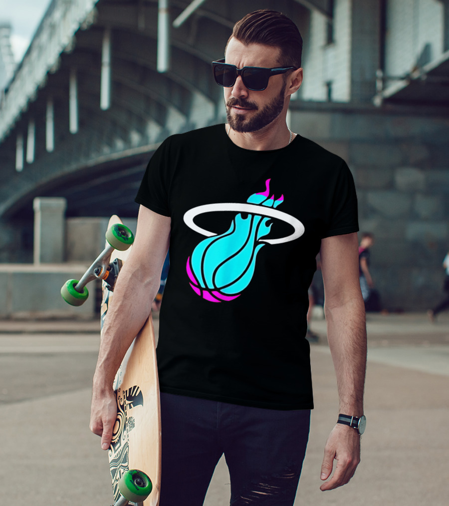 Miami Vices Heat Basketball Neon Flame T-Shirt