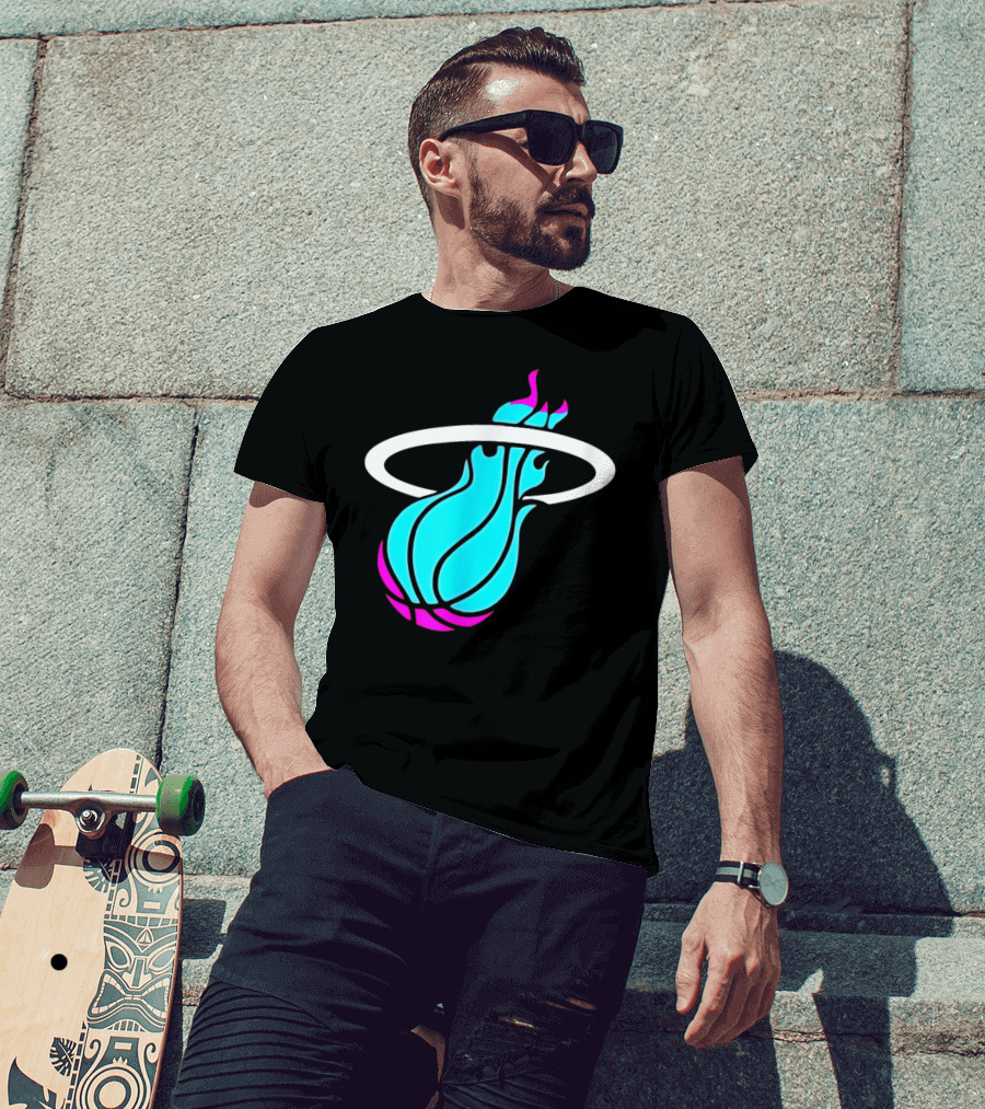 Miami Vices Heat Basketball Neon Flame T-Shirt