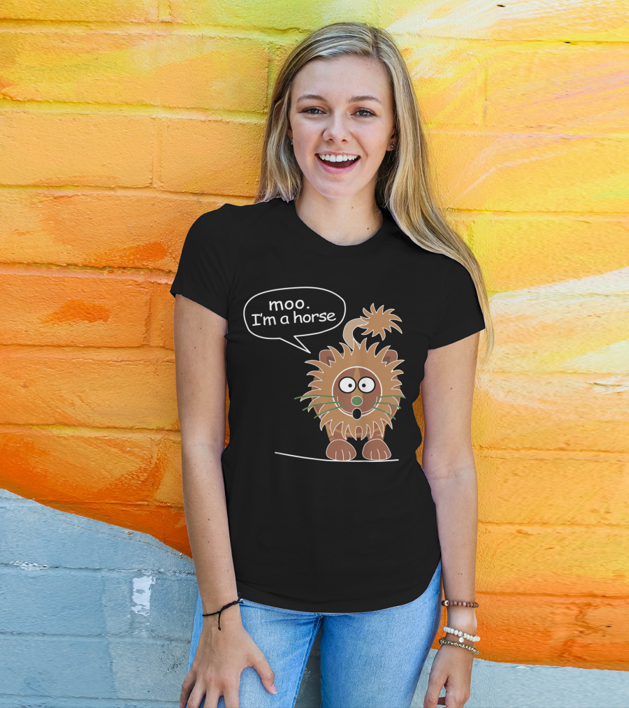 Moo I'm A Horse Cute Lion Illustration Sticker T-Shirt