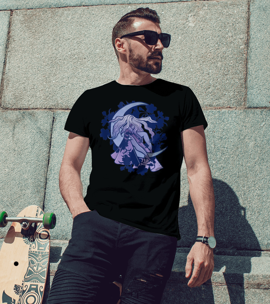 Moon Child Goddess Pagan Crescent Moon Floral T-Shirt