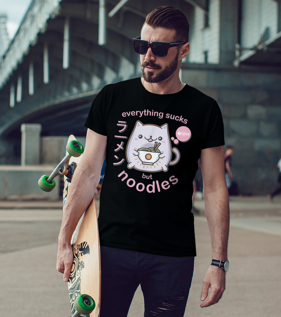 Everything Sucks But Noodles Pastel Goth Ramen Cat Anime Kawaii T-Shirt