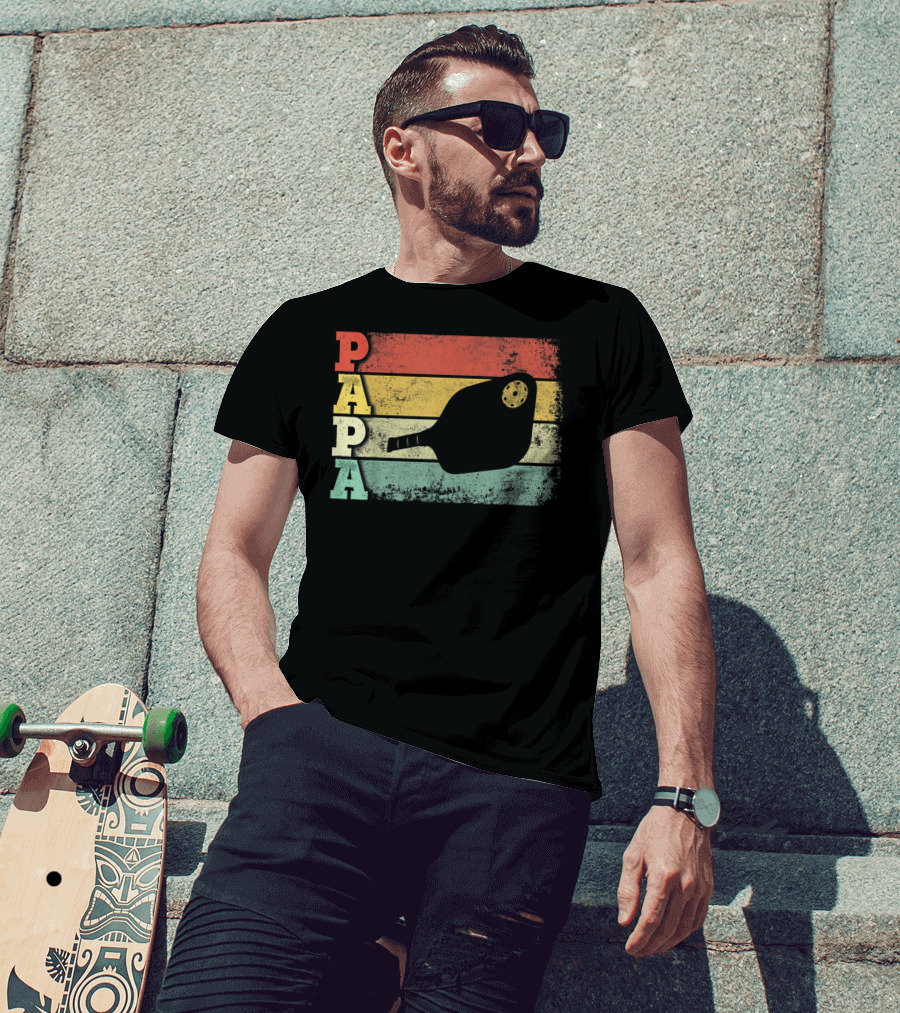 Papa Pickleball Paddle Retro Vintage Dad T-Shirt
