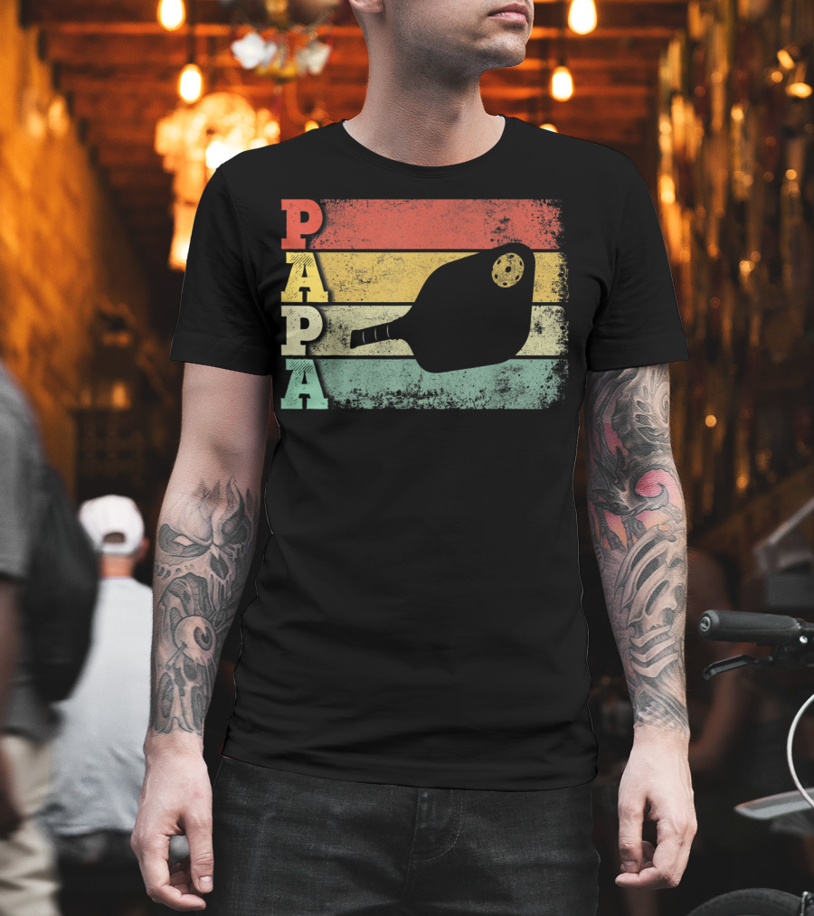 Papa Pickleball Paddle Retro Vintage Dad T-Shirt