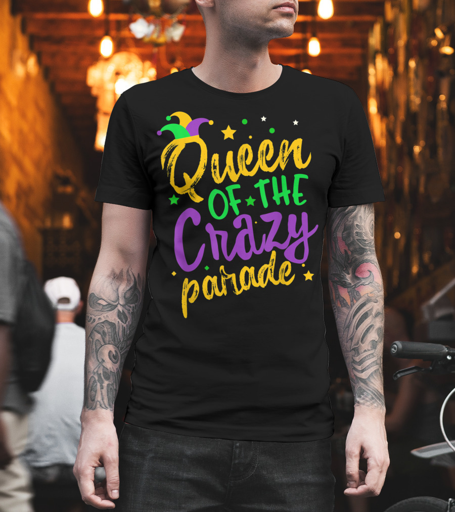 Queen Of The Crazy Parade Mardi Gras New Orleans Jester Hat Stars T-Shirt