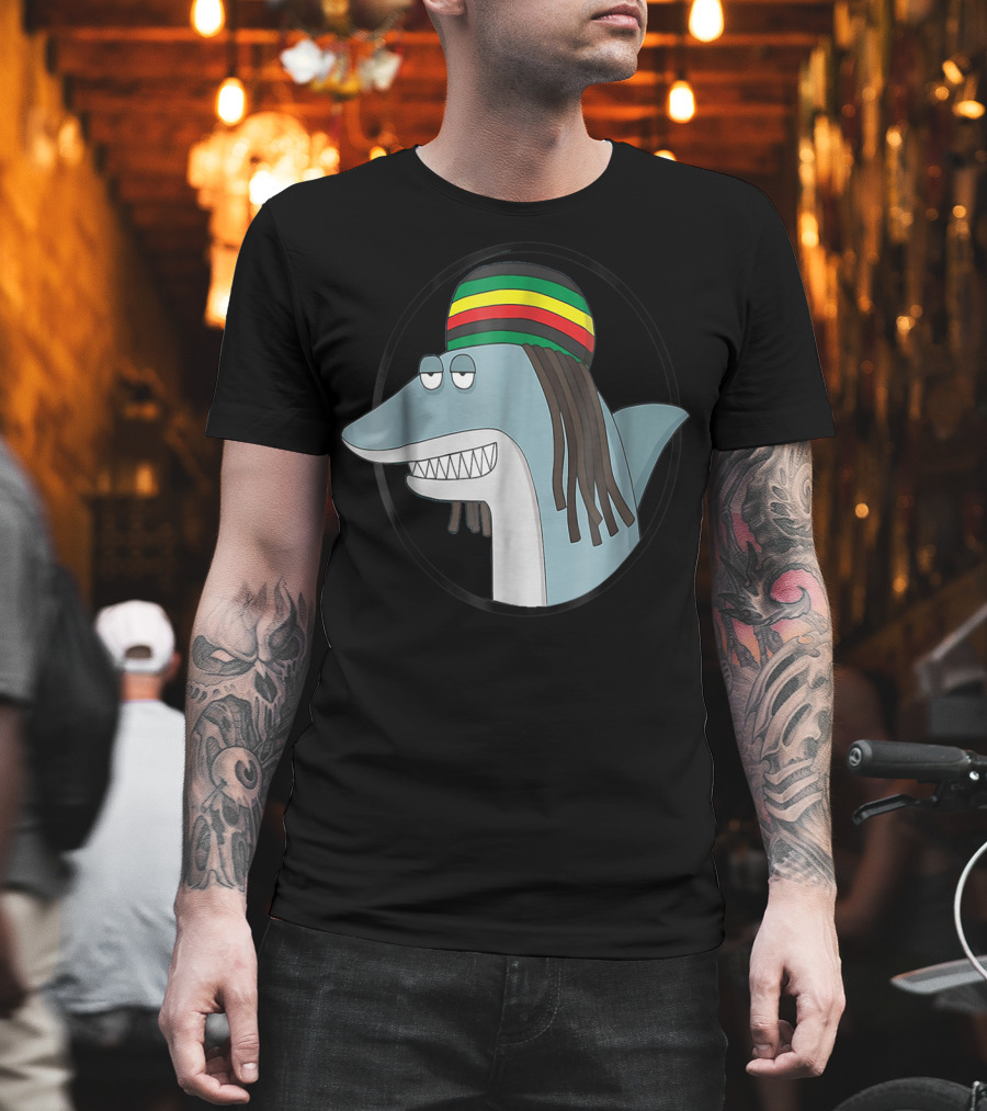 Reggae Shark With Rasta Hat And Dreadlocks T-Shirt