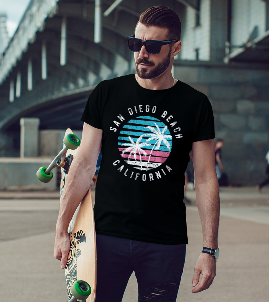 San Diego Beach California Surf Sunset Palm Trees T-Shirt