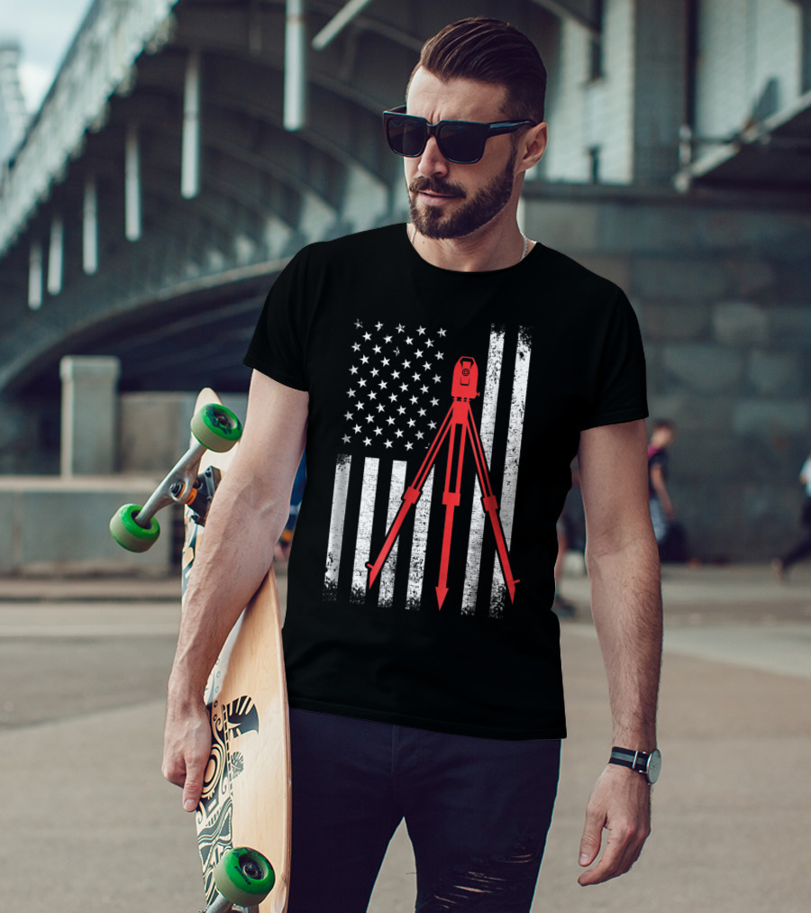 Surveyor Flag USA Surveying Equipment Stars Stripes T-Shirt