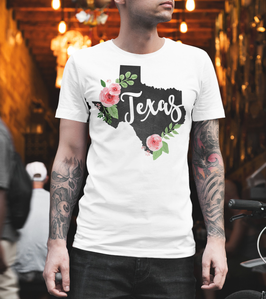 Texas Chalkboard with Watercolor Flowers Home State T-Shirt