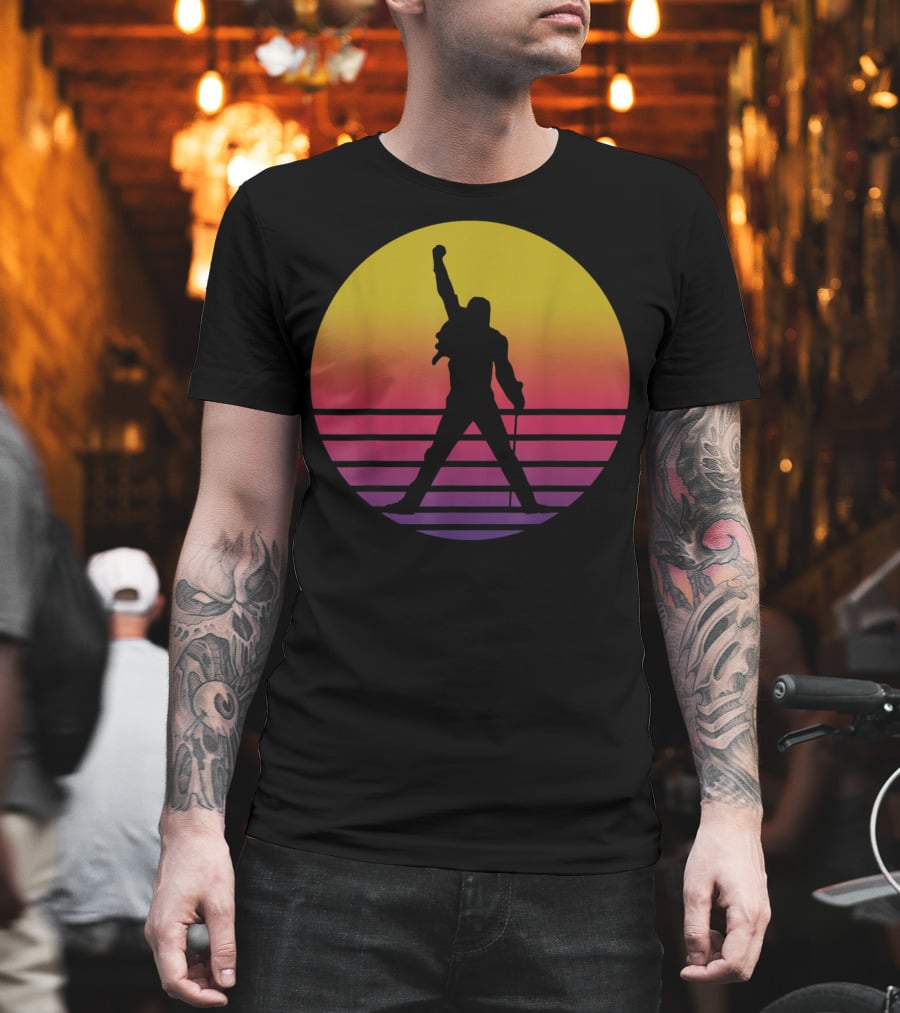 Vintage Freddie Mercury Silhouette Music Icon Sunset T-Shirt